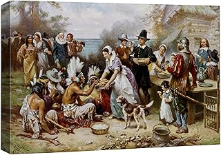 wall26 - The First Thanksgiving by Jean Leon Gerome Ferris - Canvas Print Wall Art Famous Painting Reproduction - 12" x 18"