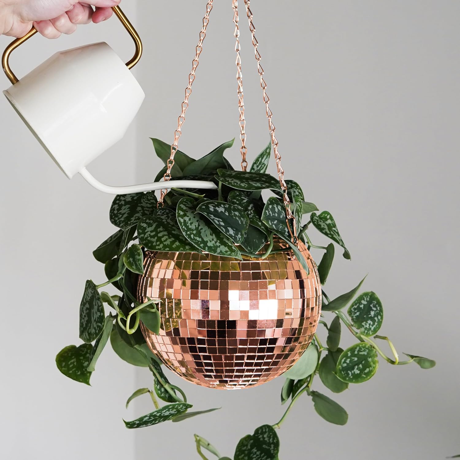 Bubblegum Stuff - Rose Gold Disco Ball Hanging Planter - Hanging Basket for Indoor Plants, Rose Gold Chain, Rose Gold Rim, Herb Planter, Hanging Plant - Hanging Plant Pots - Room Decor 8 inch