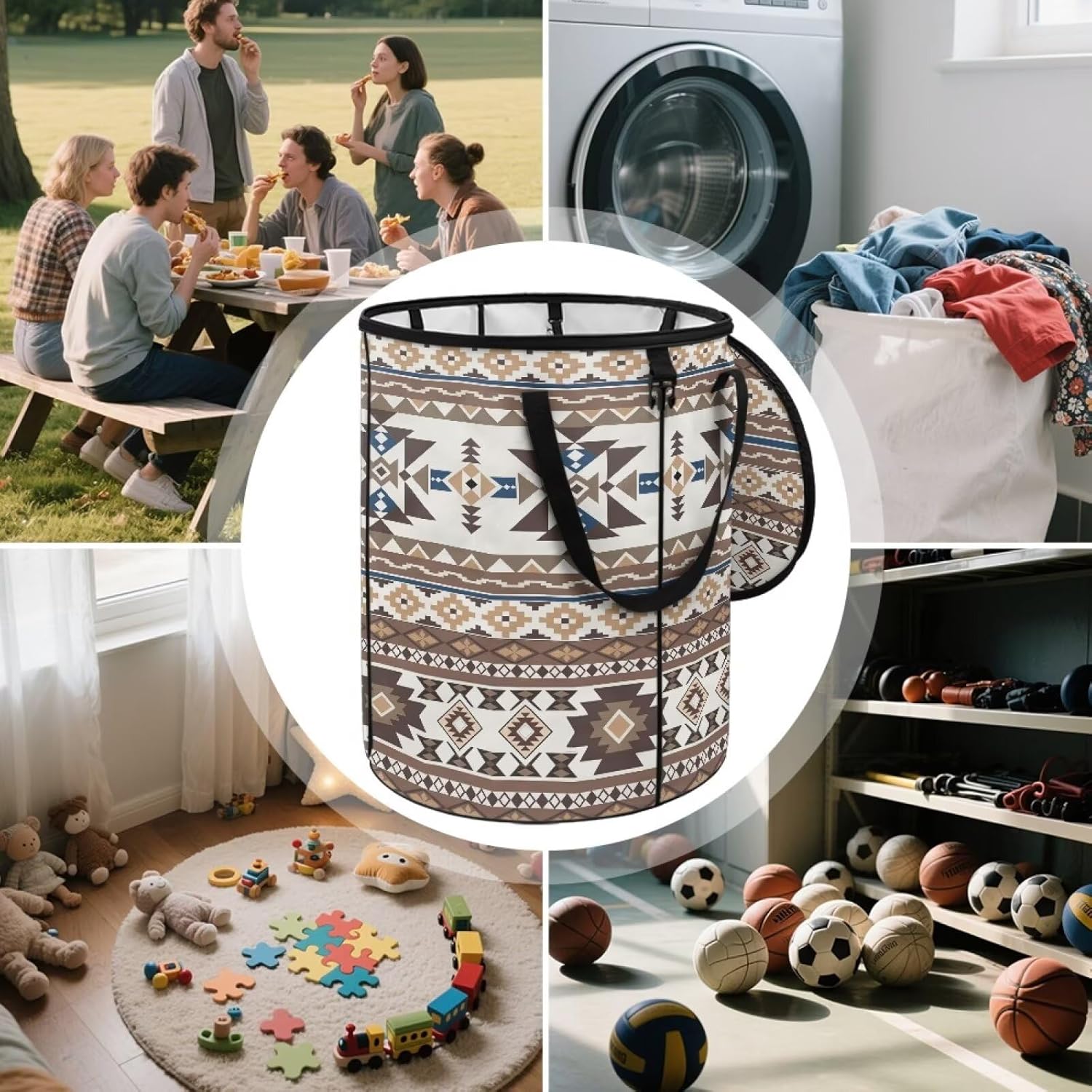 doginthehole Aztec Collapsible Trash Can with Lid Native Indian Tribal Geometric Foldable Trash Cans for Camping 20 Gallon Outdoor Garbage Cans for Patio Yard Camping Home Decorations