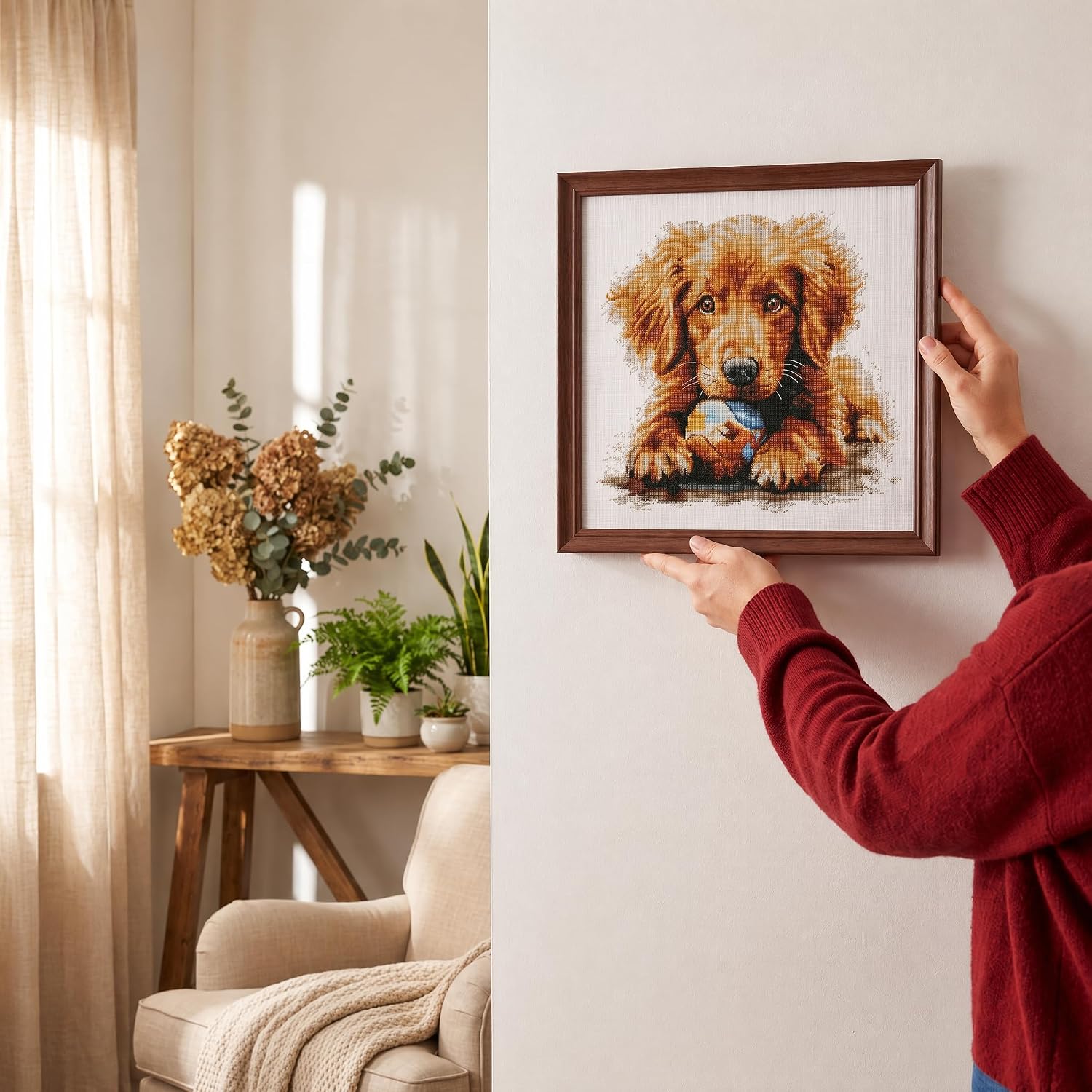 Preprinted Cross Stitch Kit for Beginners, 11ct Dog Wall Art Gift 14.5x16.5