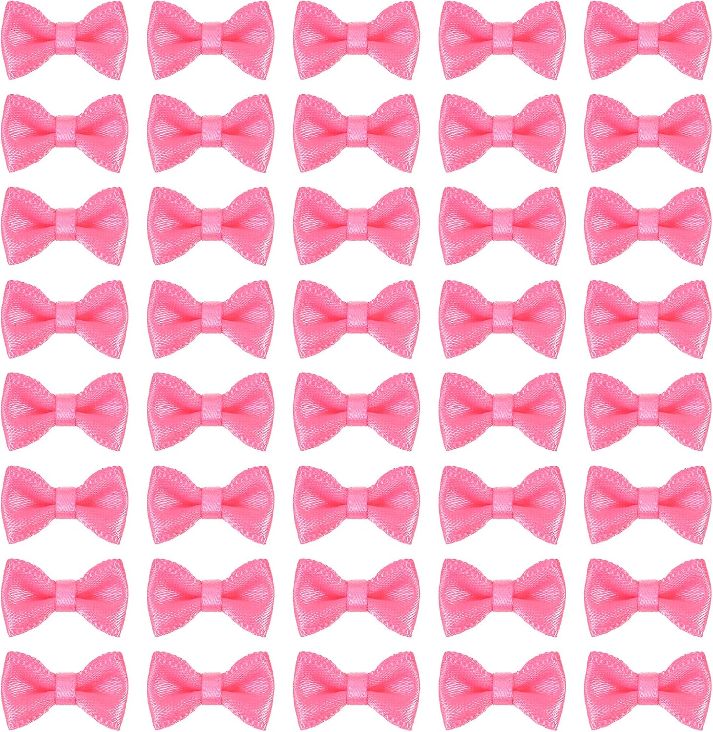 MECCANIXITY 50 Pcs Mini Ribbon Bow 0.8" Mini Fabric Satin Ribbon Flower Bows for Craft DIY Sewing Wedding Birthday Party, Shiny Pink