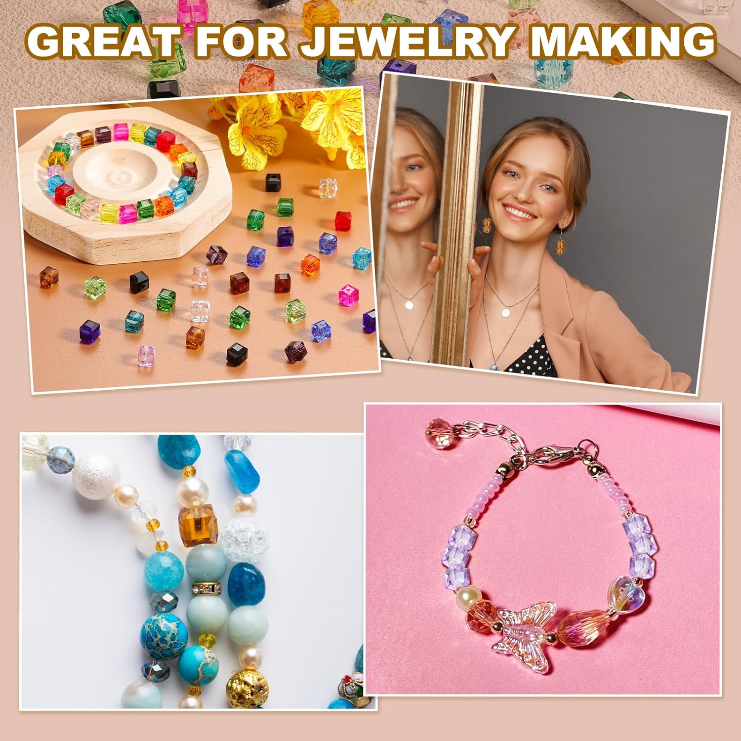 PATIKIL 10mm Acrylic Cube Faceted Beads, 200 Pcs Square Diamond Beads Loose Spacer Beads for Jewelry Making Bracelet Necklace Earrings Wind Chimes Craft, Blue - Image 4