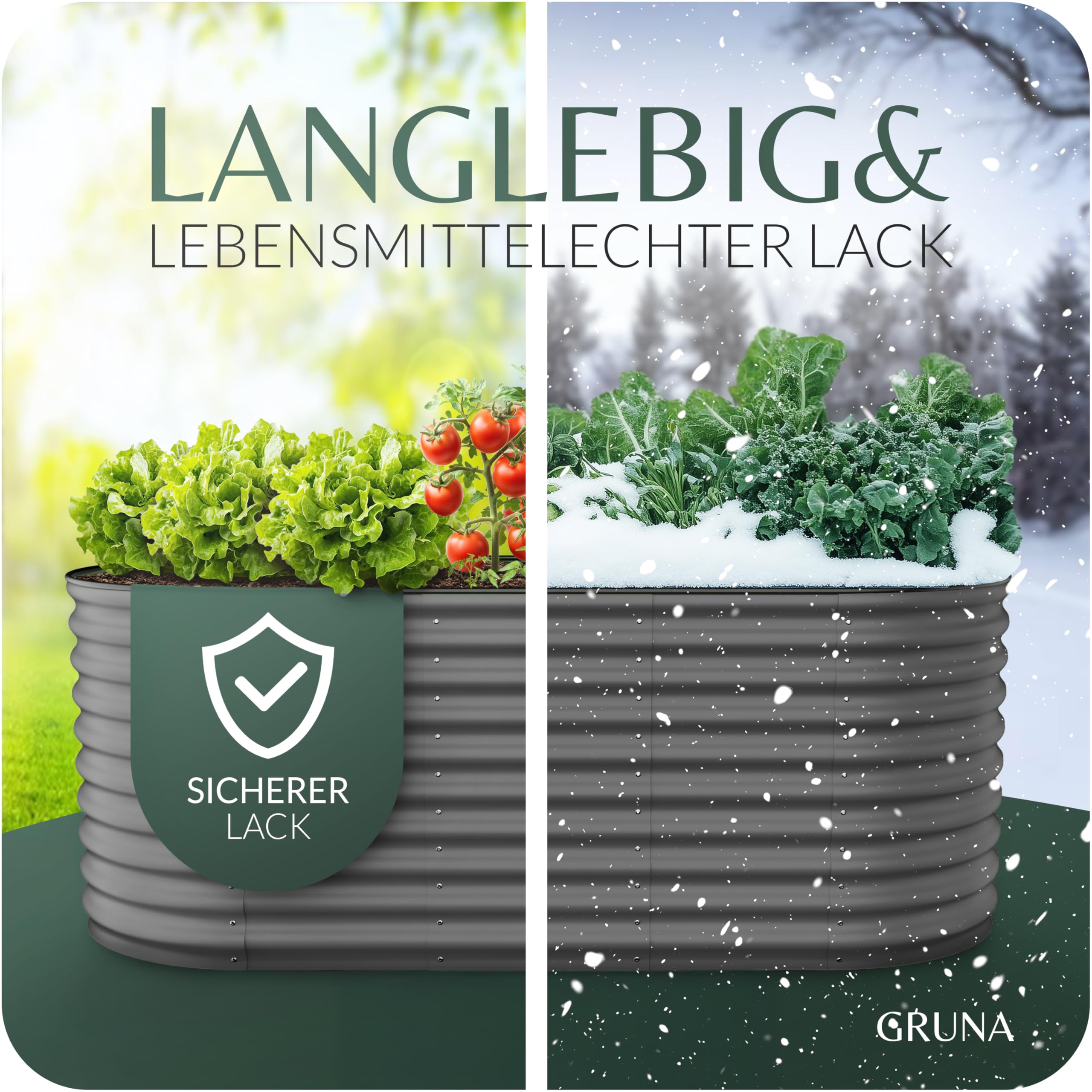 GRUNA - Hochbeet Metall 200x80x75 cm I 6 in 1 Modular Hochbeete-Kit I 100% Rostfrei I Formstabil Dank Verstrebung I Hochbeete für Garten I Hochbeet Anthrazit (200x80x75)
