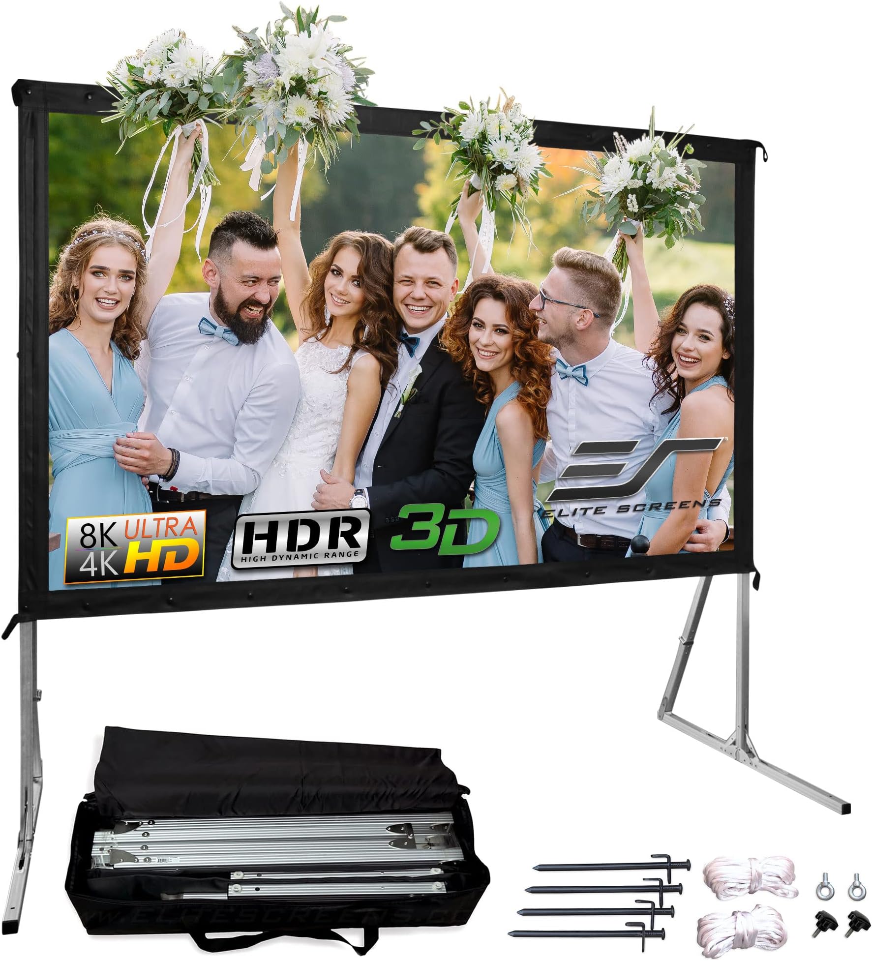 Yard Master 2, 90-inch Indoor Outdoor Portable Fast Folding Projector Screen with Stand 16:9, 8K 4K Ultra HD 3D Movie Theater Cinema 90” Foldable Rear Projection Screen, OMS90HR3