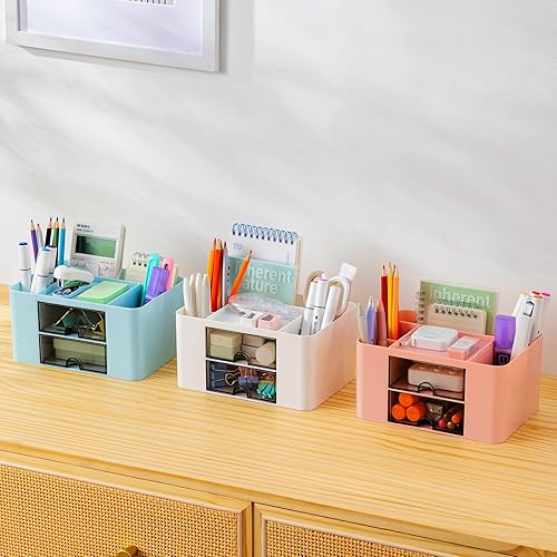 Miniatura 5 de Organizador de escritorio con 2 cajones, soporte para lápiz para escritorio, bonitos accesorios de escritorio con plástico, suministros de oficina