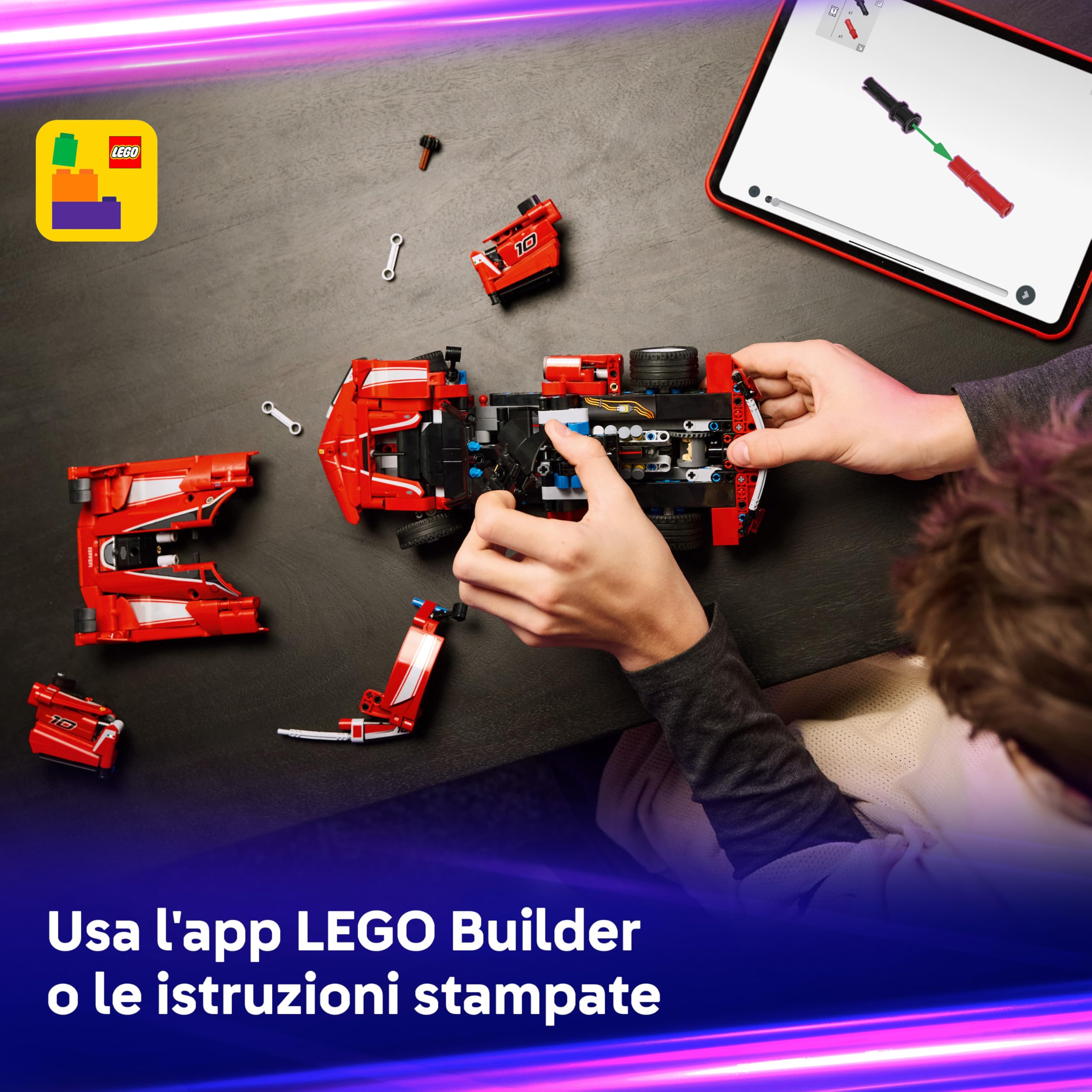 LEGO Technic Ferrari FXX K Macchina Giocattolo - Modello di Auto da Corsa per il Gioco e l'Esposizione con Motore V12, Differenziale e Pistoni Mobili - Idea Regalo per Bambini da 10 Anni - 42212