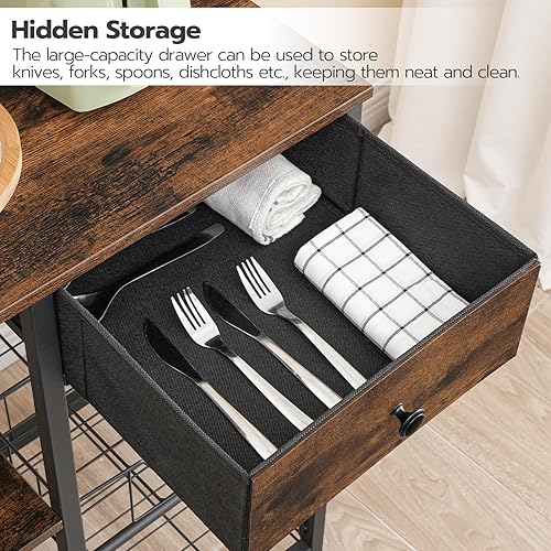 Miniatura 7 de HOOBRO Estante para panaderos con 4 tomas de corriente alterna, barra de café de 5 niveles con cesta de alambre, soporte para microondas con soporte