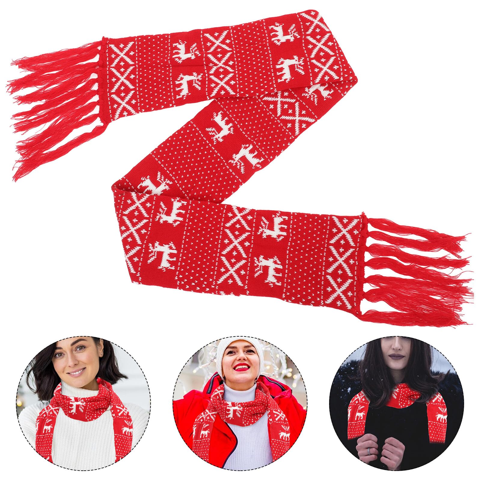 ifundom Sciarpa di Natale Cerbiatta Lavorata a Maglia in Lana Rossa 160 CM Sciarpa Calda Invernale per Accessorio Natalizio Resistente All’Usura per Attività All’Aperto e Sci