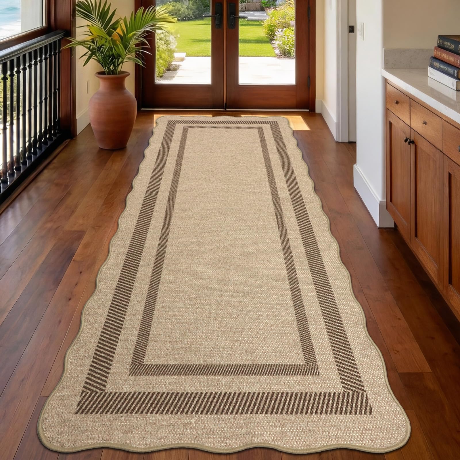 GEANUP Runner Rug for Hallway 80x200cm Non Slip, Modern Washable Jute Look Kitchen Rug, Brown Stripe Woven Durable Long Floor Carpet for Hall Kitchen Bedroom Entryway Corridor Laundry Room