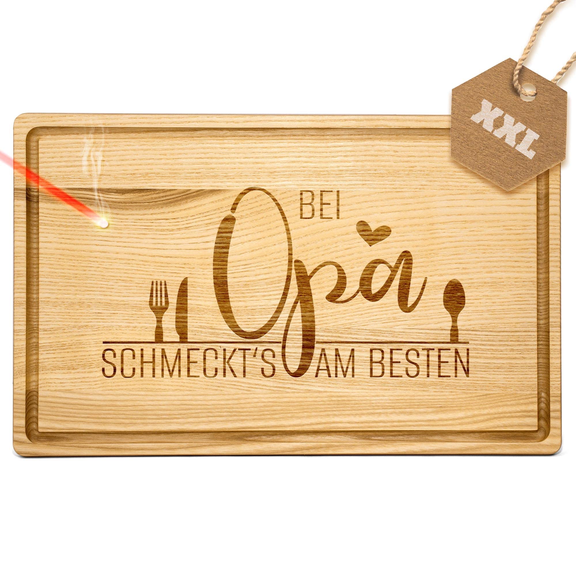 Großes Holzbrett mit Gravur - Bei Opa schmeckt's am besten - Schneidebrett gravieren| Eschenholz, 40 x 25 x 2 cm, Geschenk mit Gravur, Geschenk für Opa