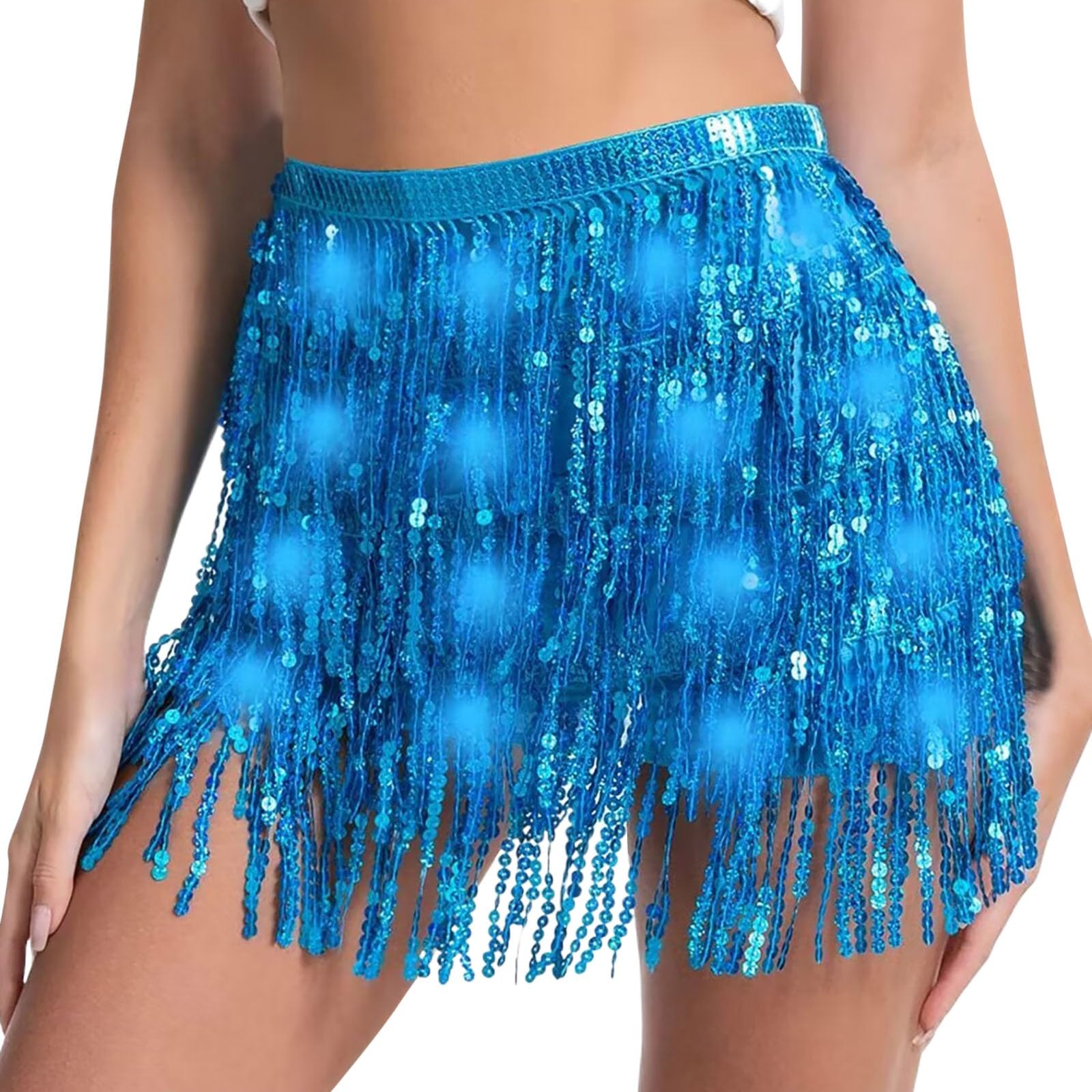 Gonna con Paillettes da Donna Minigonna Nappe Costume Rave 2026 Gonne Glitterate di Danza del Ventre Glitterata