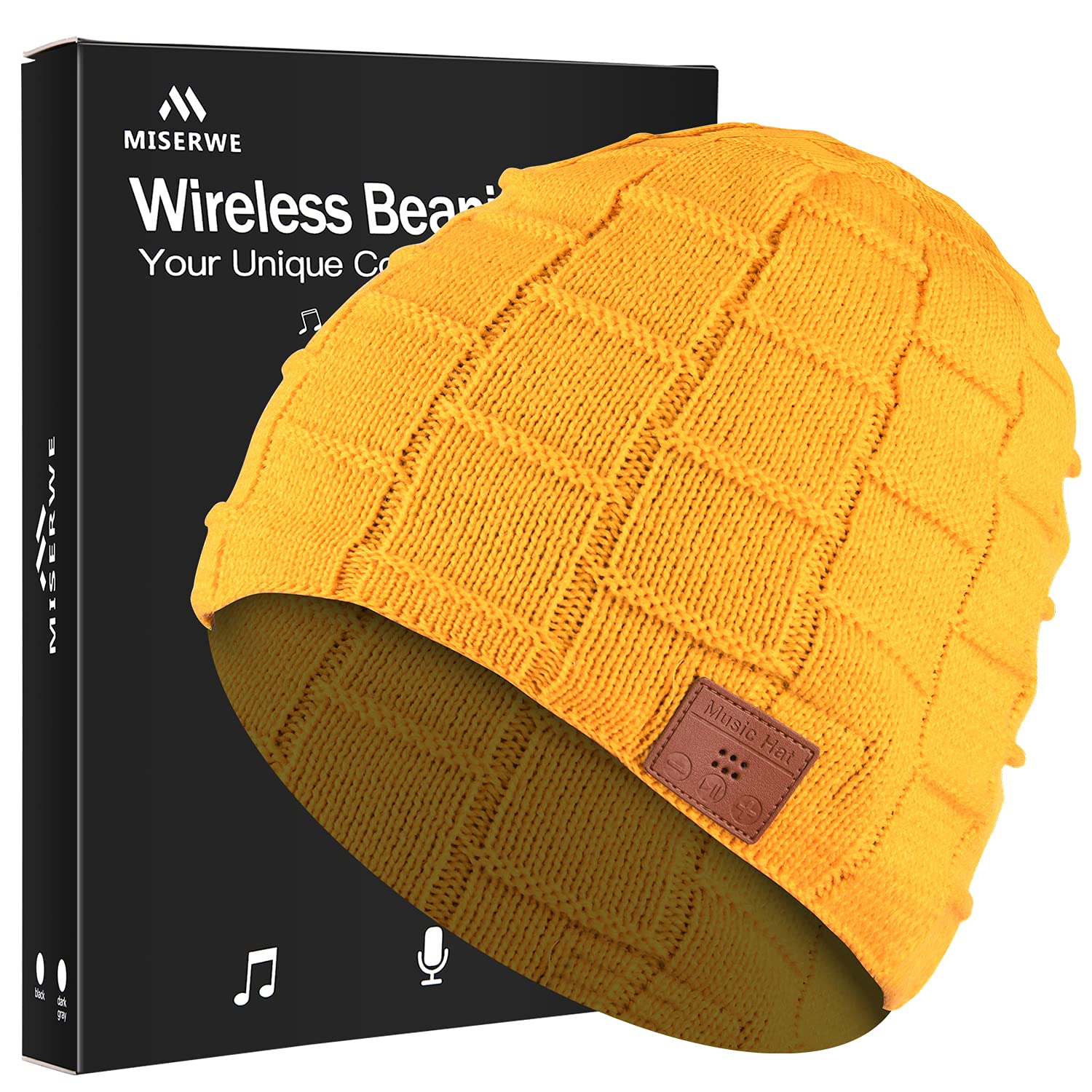 MISERWEWireless Beanie Hat BT5.0 Warm Knit Beanie Hat Winter Musical Hat for Outdoor for Men/Women (Yellow)