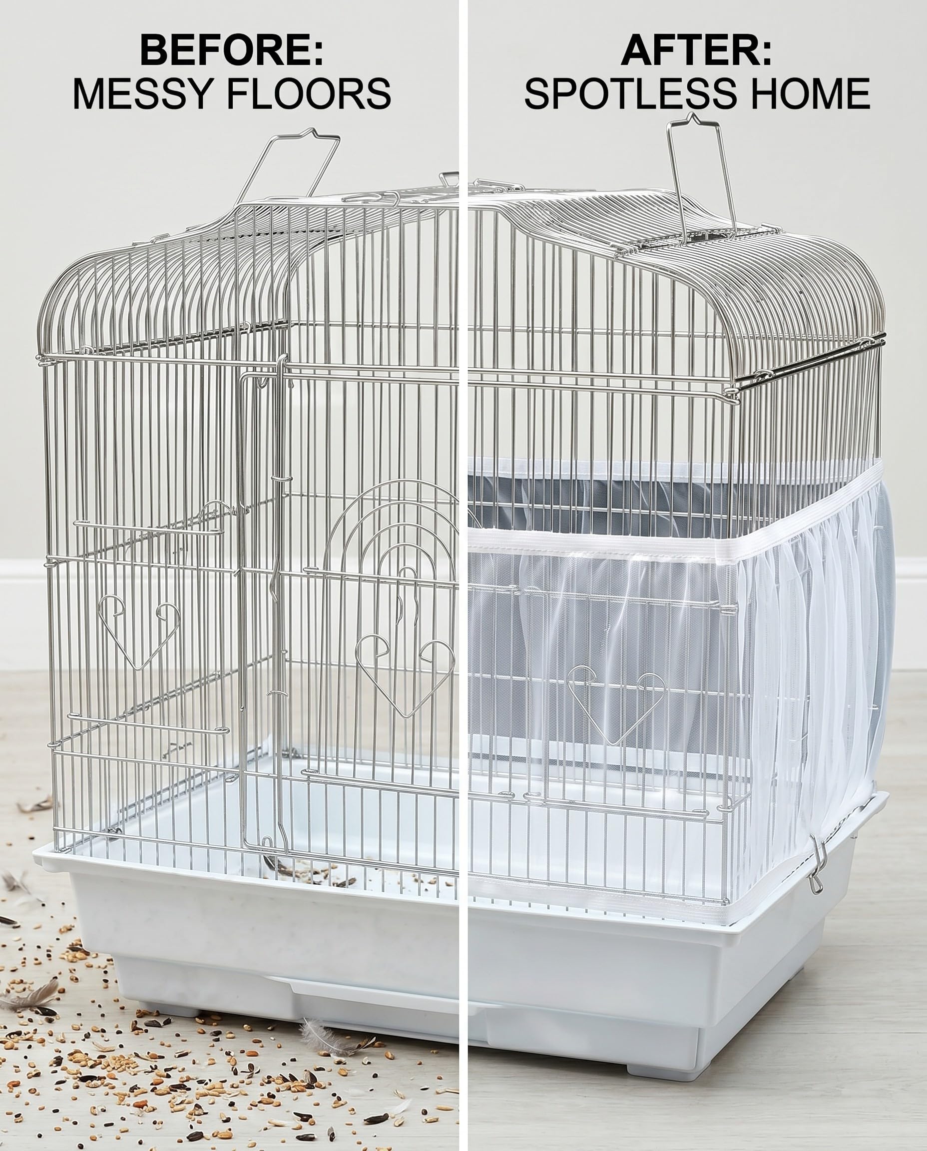 Rete per Gabbia Uccelli 2 PEZZI, Copertura Protettiva Regolabile in Nylon Anti-Sporco per Pappagalli, Raccoglitore Semi Universale per un Ambiente Pulito.
