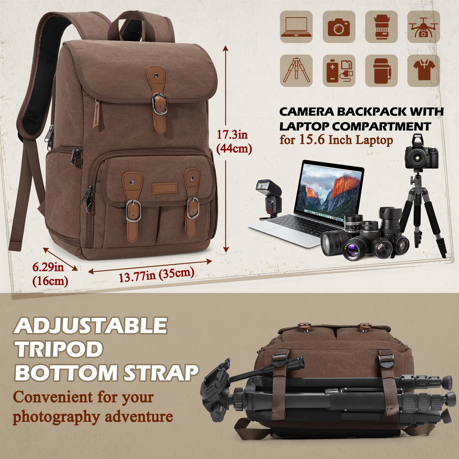 RAINSMORE Zaino per fotocamera DSLR/SLR, borsa per fotocamera professionale