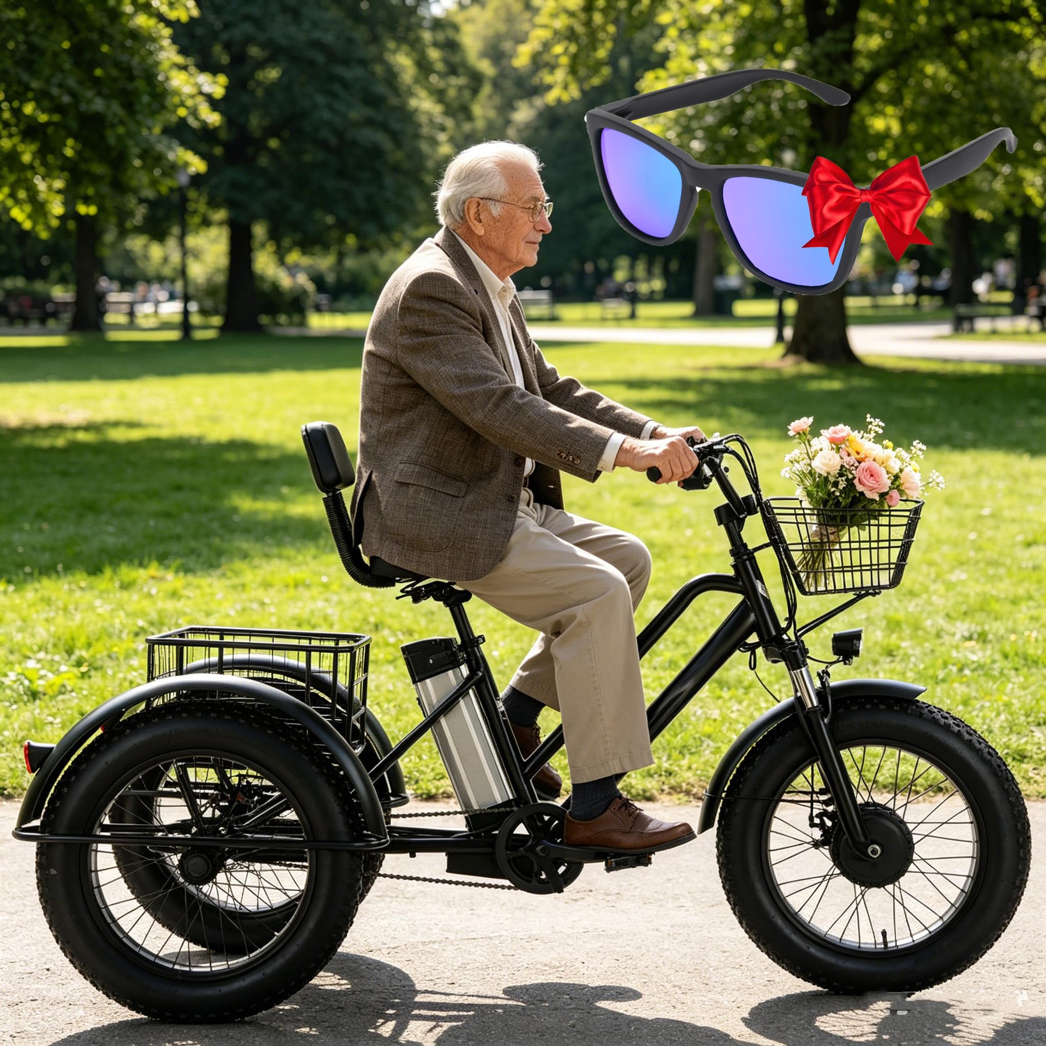 Vélo Cargo Électrique, Tricycle électrique 3 Roues pour Adultes, Pneus Larges 20'', Batterie Amovible 48V/12Ah, Autonomie 35Km, Charge Maximale 200Kg