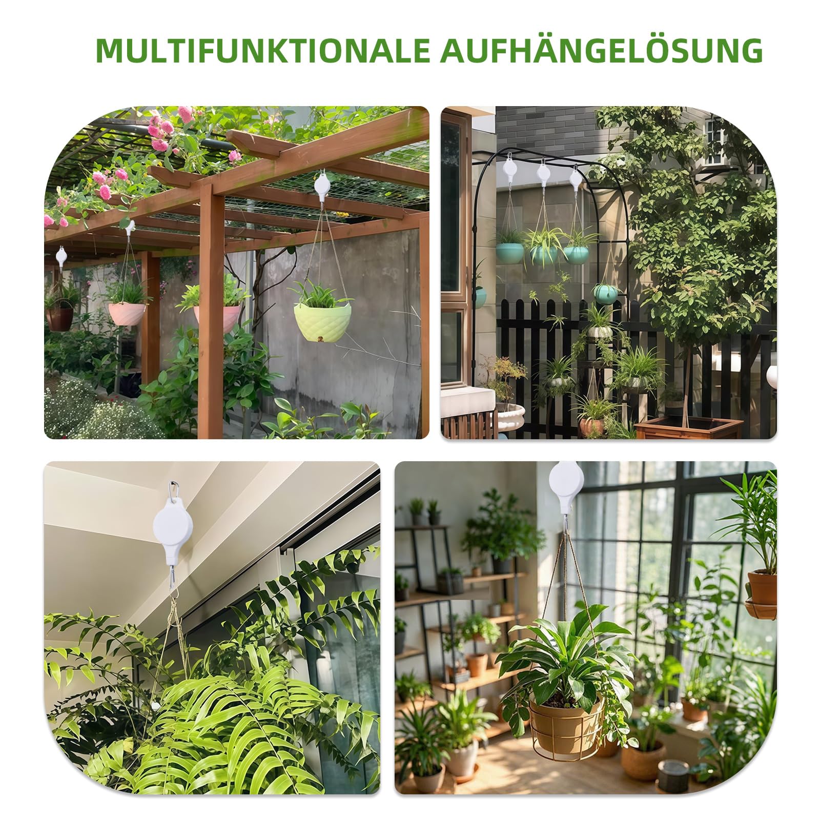 Lot de 2 crochets de suspension pour plantes rétractables, réglables - Pour pots suspendus et paniers à plantes - Support solide pour mangeoires à oiseaux, charge maximale de 1 à 15 kg (blanc)
