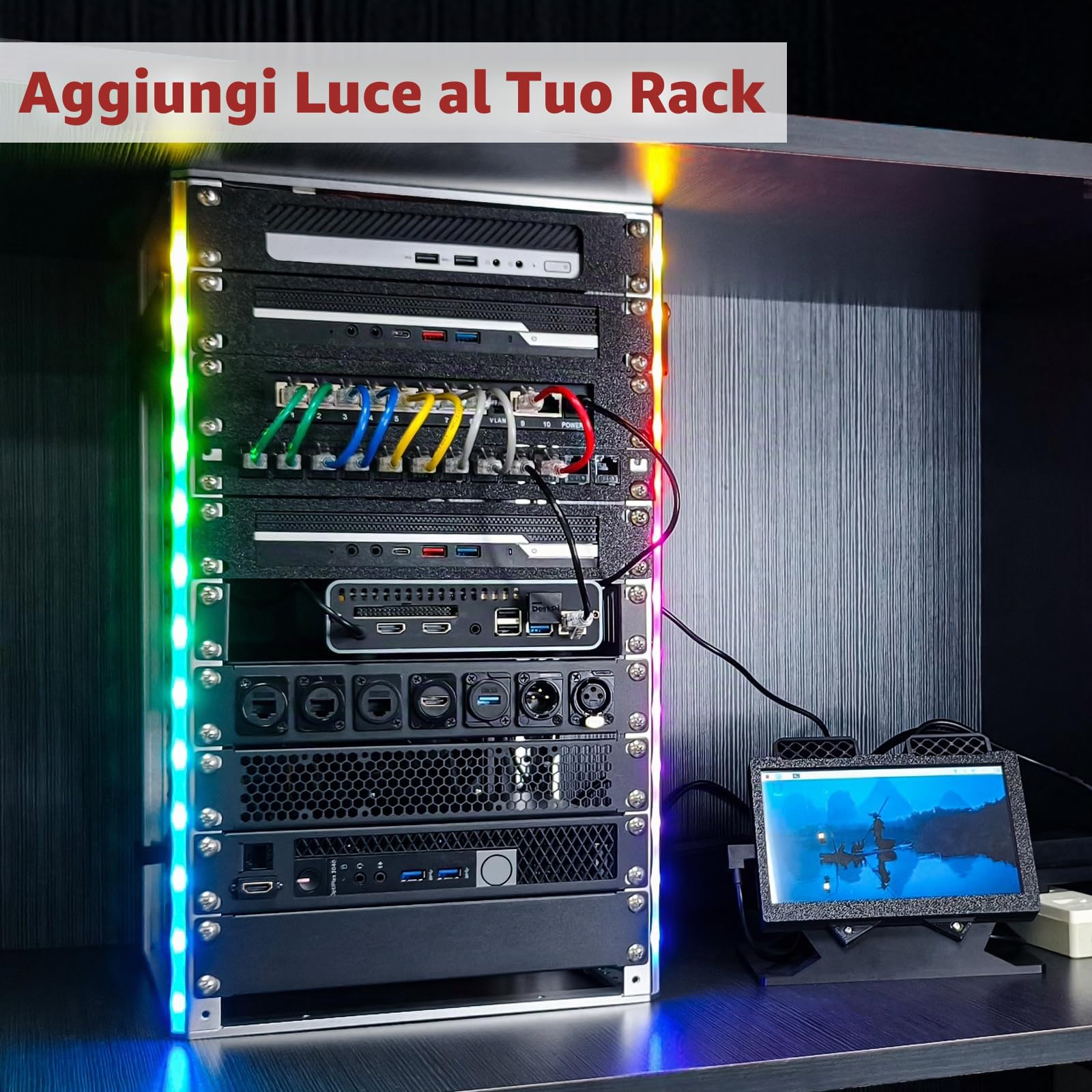 GeeekPi DeskPi RackMate TL1 - Armadio server da 10 pollici 10U (profondità 264 mm) per apparecchiature di rete, server, audio e video, in lega di alluminio, design a telaio aperto