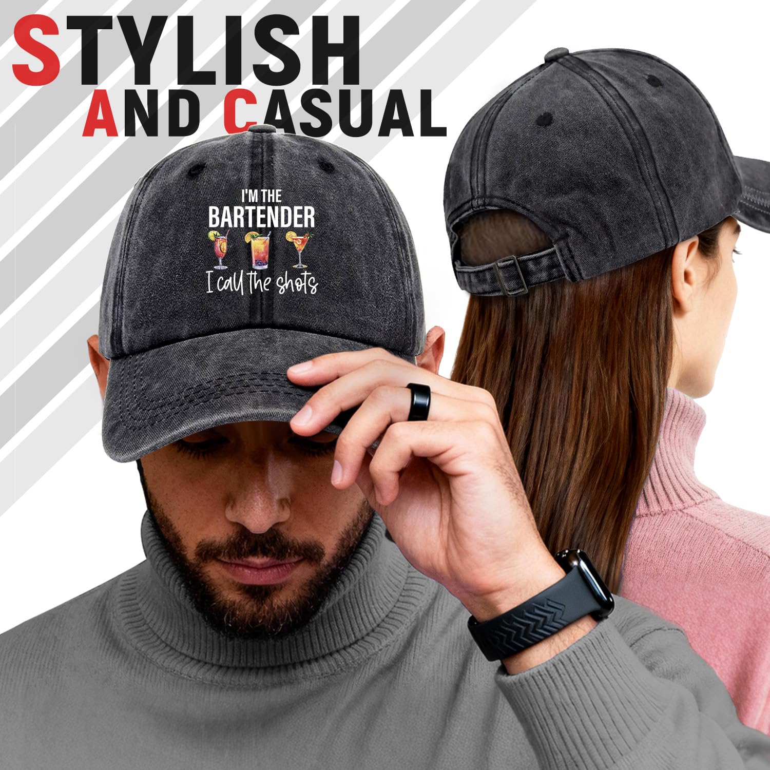 I'm The Bartender Funny Printed Cotton Baseball Cap Adjustable Retro Washed Lightweight and Breathable Unisex Sun Hat, Gifts for Bartender Humorous Drink Lovers Adult Parties Bachelor Party Friend
