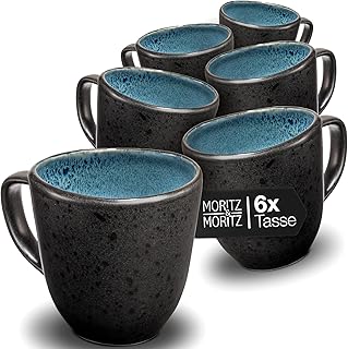 Moritz & Moritz Organic Coffee Cups Set of 6 - Coffee Mug Set Blue Made of Robust Stoneware with Unique Colour Gradient - Dishwasher Safe Cup Set