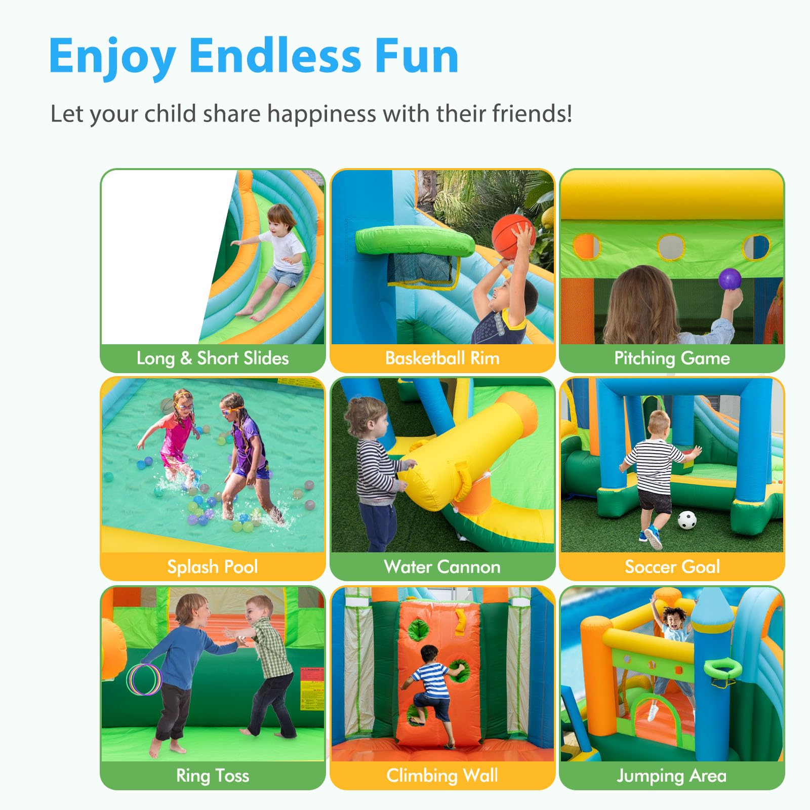 Castillo Hinchable LIFEZEAL Parque Acuático 6 En 1 Con 2 Toboganes, Piscina, Muro De Escalada Y Cañón De Agua – 693x295 Cm Para Niños De 3 A 10 Años, Ideal Para Jardín, Playa O Interior