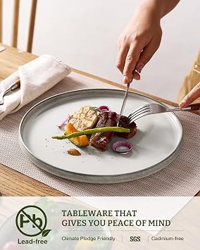Famiware Annecy Plates and Bowls Sets, 12 Pieces Dinnerware Sets, Microwave and Dishwasher Safe Dishes Set for 4, Chip and Scratch Resistant, Grey-White