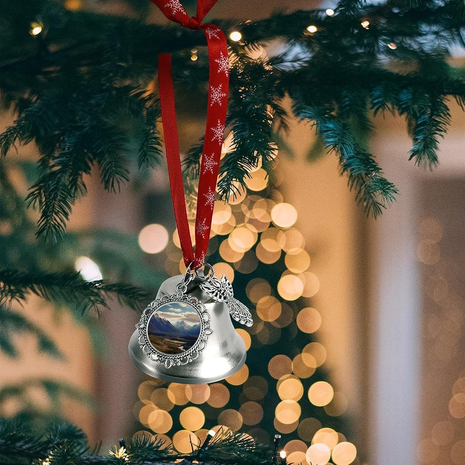 Metal Iron Christmas Bell Ornaments - Cute Personalized Cook National Park Landscape Printed Hanging Bells, Elegant & Durable for Christmas Home Party Wedding Decor