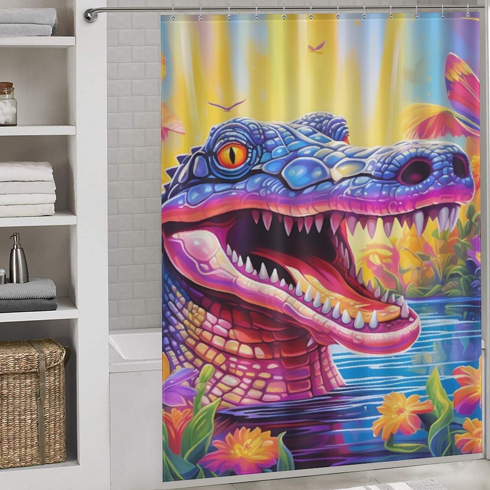 Rideau de douche crocodile en polyester pour baignoire familiale
