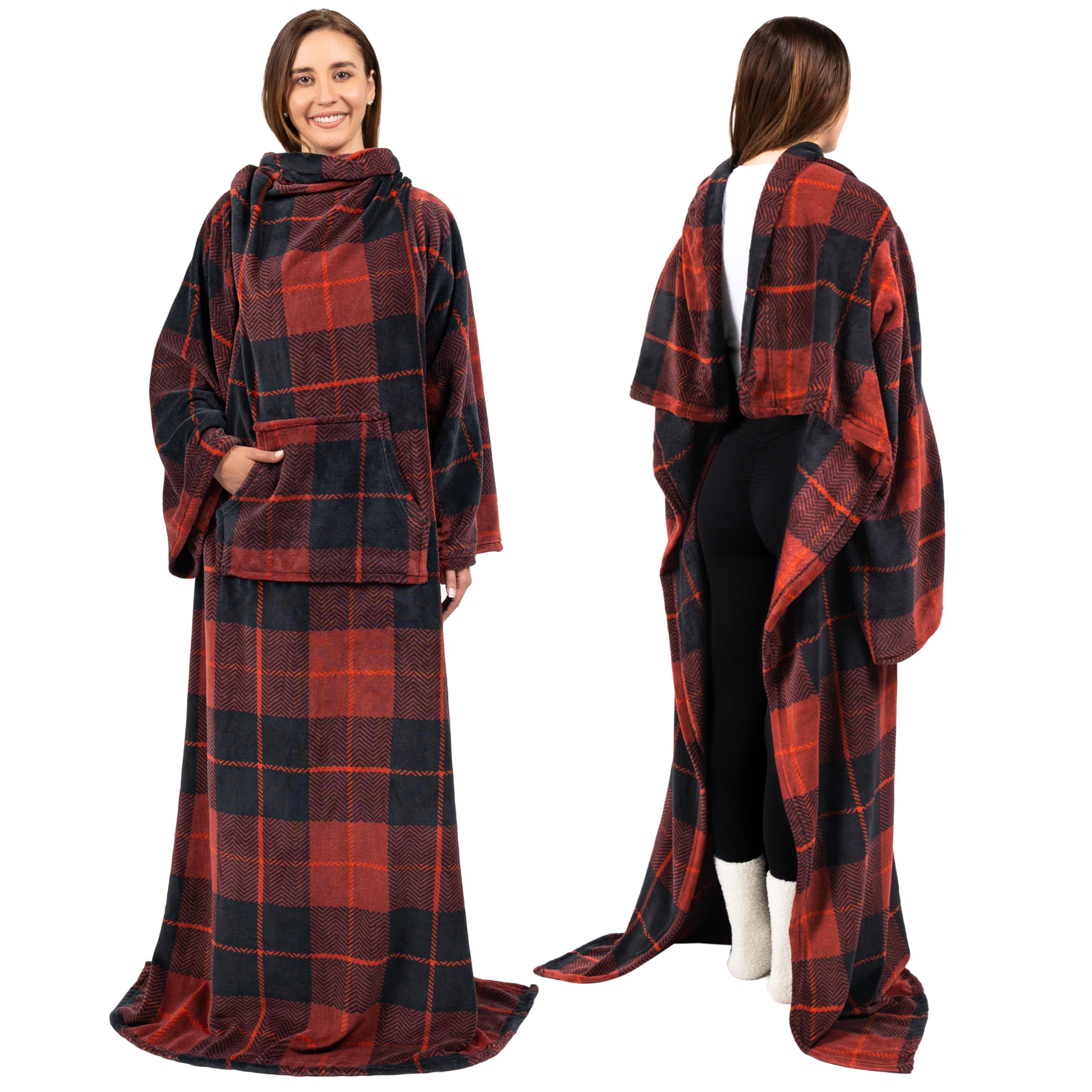 PAVILIABlanket with Sleeves for Adult Women Men, Soft Warm Wearable Blanket Fleece Wrap Throw, Robe Blanket Gift