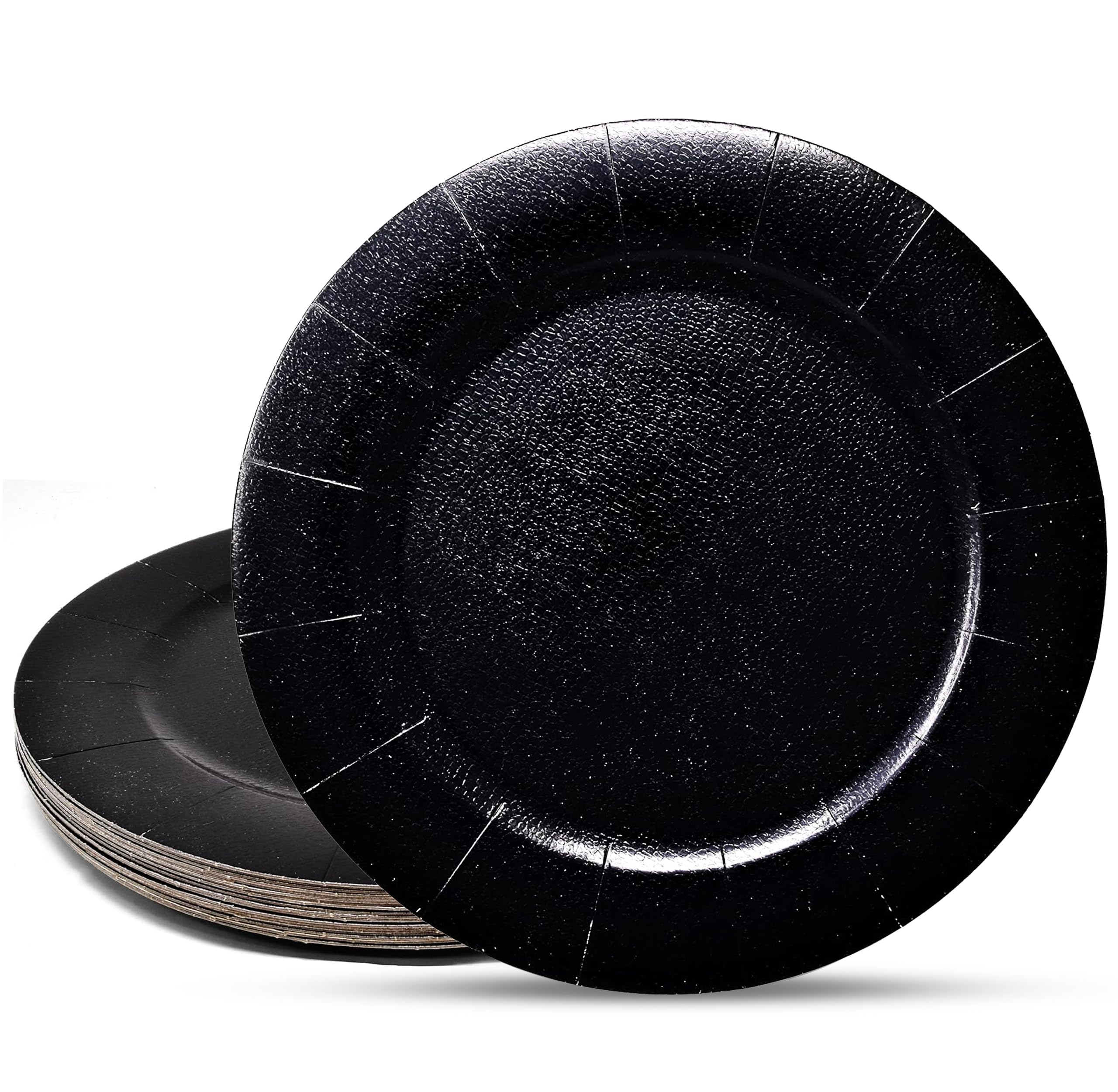 Gift Boutique 24 Pcs Black Round Disposable Charger Plates 13" Heavy Duty Dinner Serving Tray Paper Cardboard Platters for Table Setting Place Mats