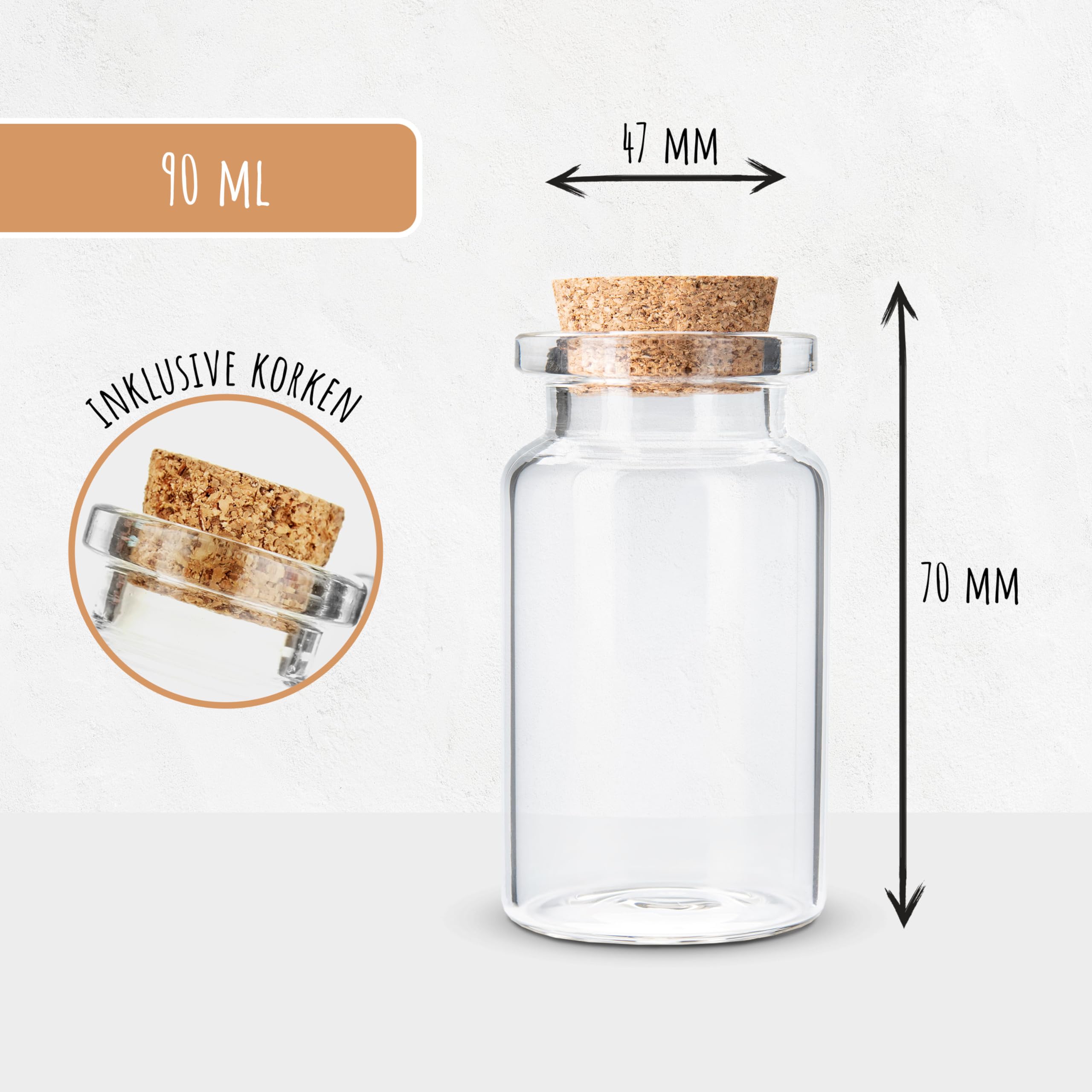 Bolson 120 Stück Reagenzglas mit Korken 90 ml - Kleine Glasflaschen mit Korken zum Befüllen - Korkengläser als Gastgeschenk, Hochzeitsdeko, Gewürzgläser, Aufbewahrung