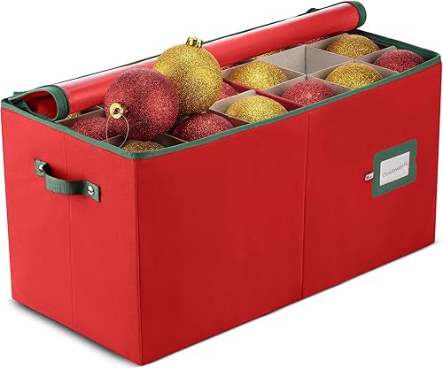 Vista 13 de ZOBER - Caja de almacenamiento para adornos navideños, con capacidad para 64 adornos, dos cremalleras, no tejido, a prueba de rasgaduras, Gris