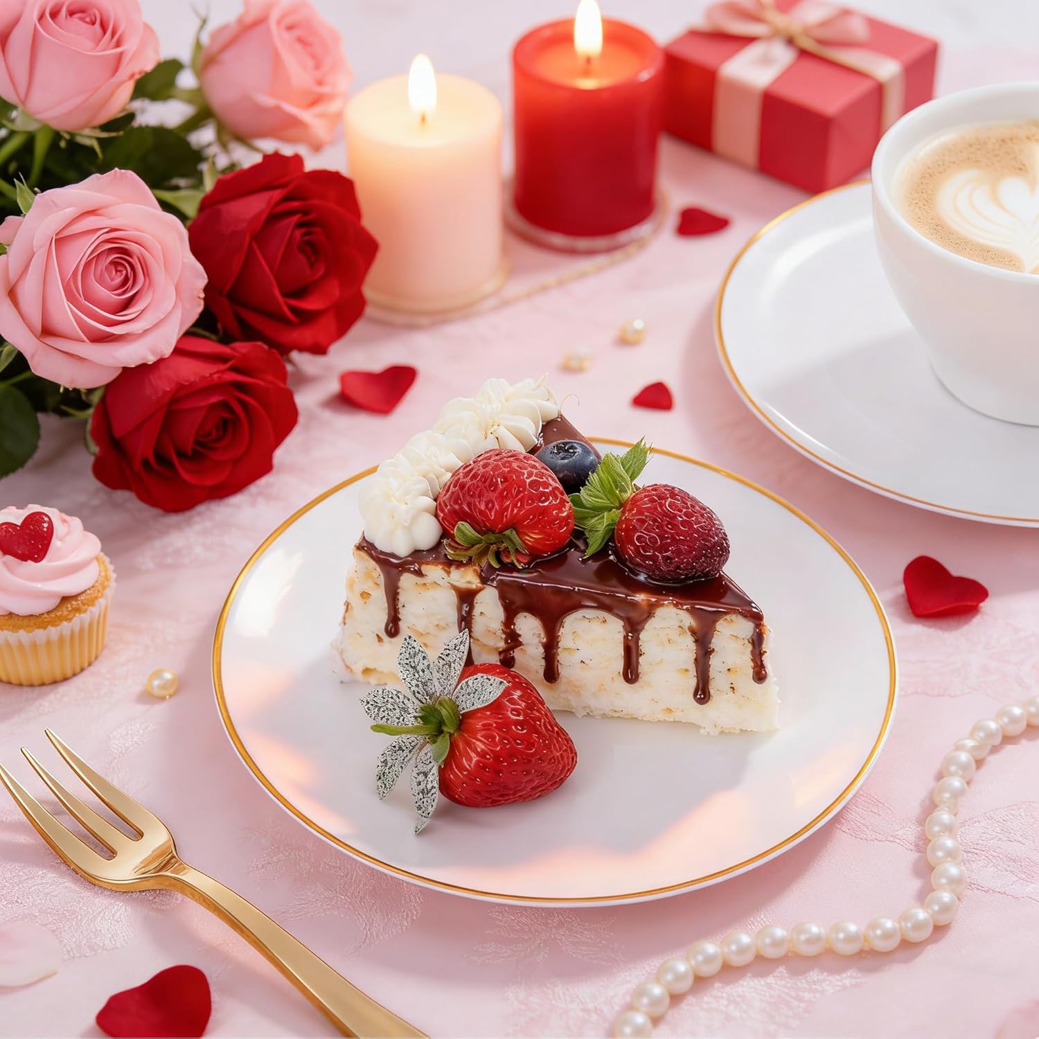 Festiva 200Pcs Gold Dessert Plates 6.3" with Forks 5"- Small Disposable Dessert/Cake/Appetizer Plates Plates- serve 100 guests include 100Plates 100Forks for Wedding & Easter Party &Valentine's Day - Image 7