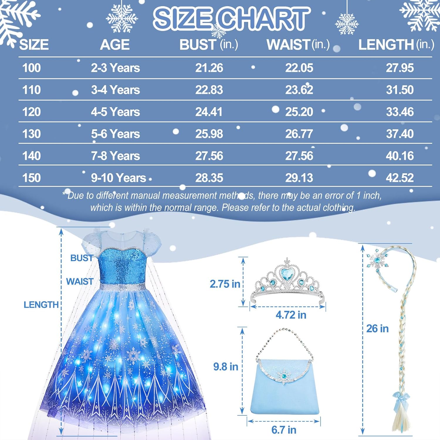 Princess Dresses for Girls Halloween Light Up Princess Costume for Christmas Toddler Princess Dress Up Clothes - Image 5