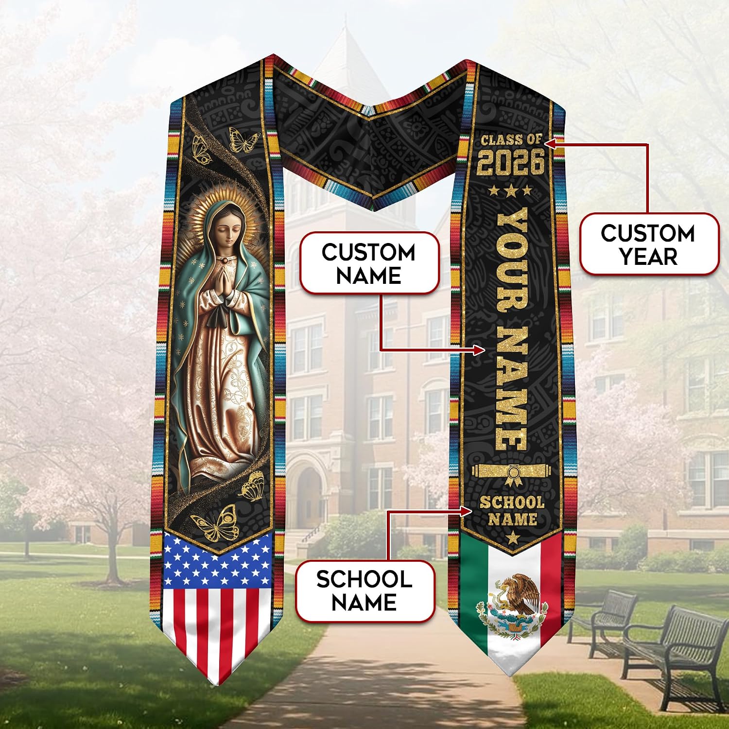 Custom Graduation Stole 2026, Mexican Graduation Sash 2026, Mexican American Sash, Mexico Stole