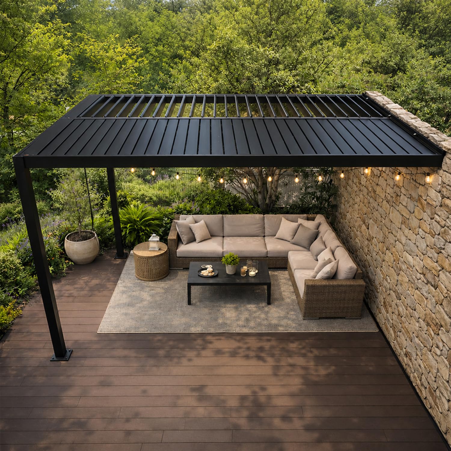 CONCEPT USINE Pergola Bioclimatique Adossée SIFNOS Aluminium Noir 4x3m | Qualité Premium, Design Épuré & Fonctionnel, Mobilier Contemporain, Confort & Durabilité