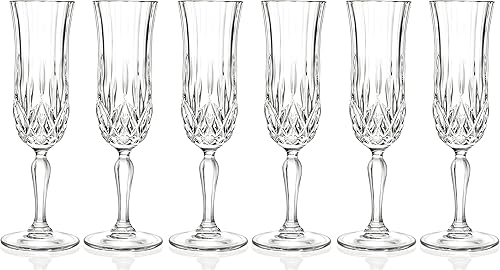 Barski Copas de flauta de tostado, champán, flautas, juego de 6 copas de cristal de flauta, flautas de brindis de boda, diseñadas, 4.4 onzas,