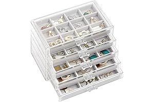 ProCase 5-Drawer Acrylic Earring Organizer with Adjustable Velvet Trays