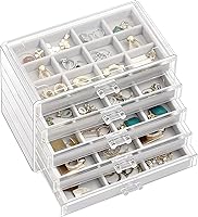 ProCase Clear Acrylic Earring Organizer Jewelry Box with 5 Velvet Drawers - Stackable Holder for Earrings, Rings & Women Grey