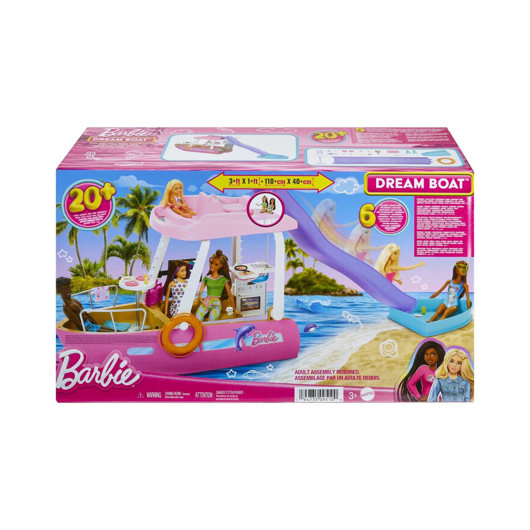 Barbie Dream Boat Barco de Juguete para muñecas con Accesorios, Regalo +3 años (Mattel HJV37)