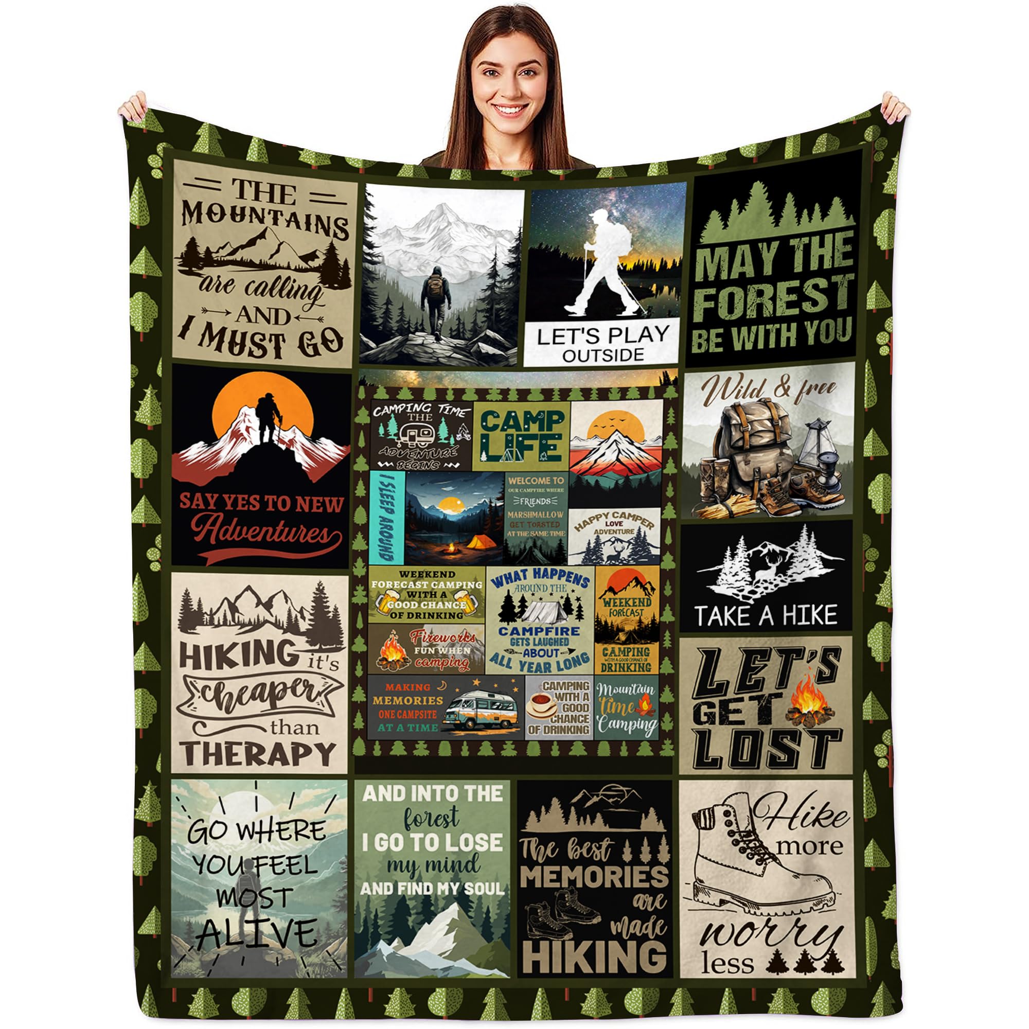 Hiking Blanket Gift, Hiking Gifts for Men or Woman, Hiker Lovers Gifts Ideas, Soft Flannel Throw Blanket for Hiker Outdoor, Campsite Outdoors RV Travel Bed Sofa Couch 80"" x60