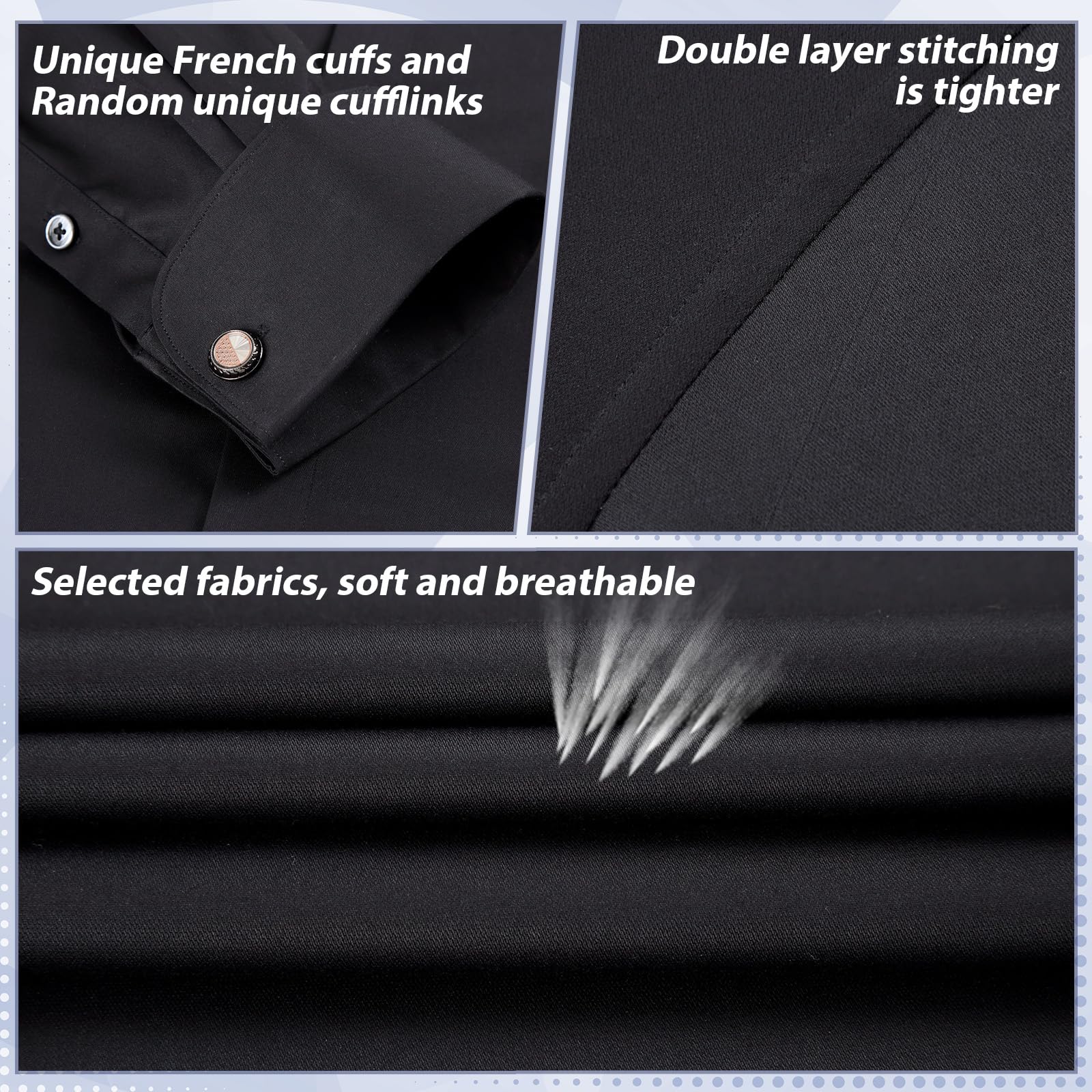 Gollnwe Camisa de Vestir para Hombre de Corte Ajustado y elástico con puños franceses