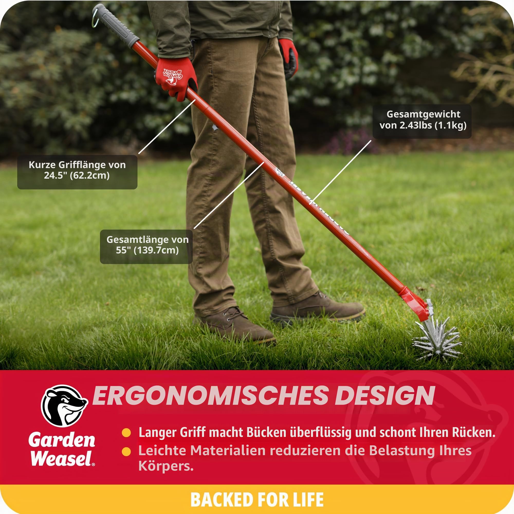 Garden Wiesel Drehgrubber & Handfräse, 2in1, Lüften, Unkraut, Anzucht, Pflanzen, Nachsaat, Rasen-Nachsaat, Gartenwerkzeug, Gartenbodenlockerer, 91206