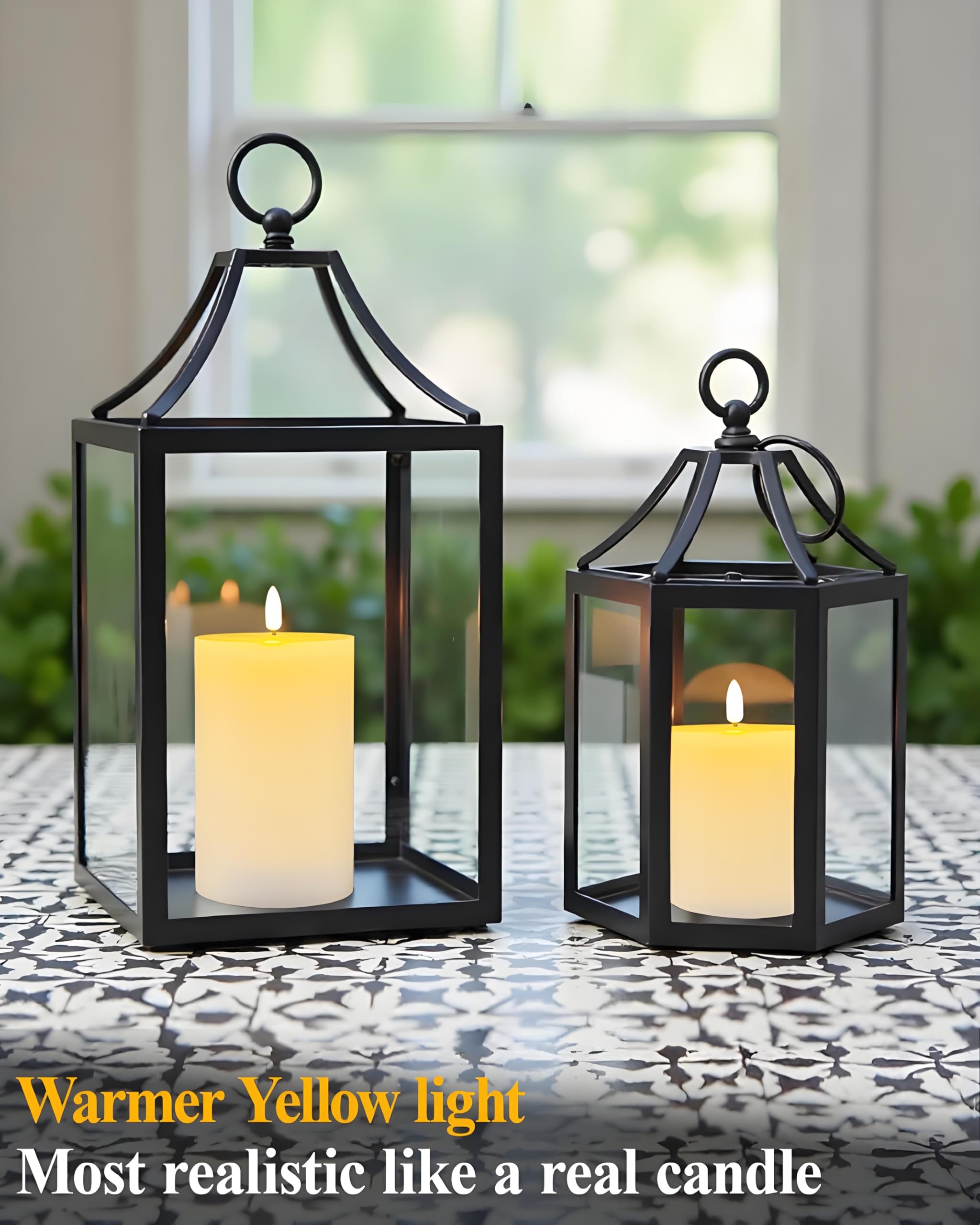 Gmnee Candele cilindriche senza fiamma, confezione da 3 candele a batteria da 350 ore con telecomando, timer, tremolanti, inodore, parte superiore piatta, in vera cera, perfette come grandi candele