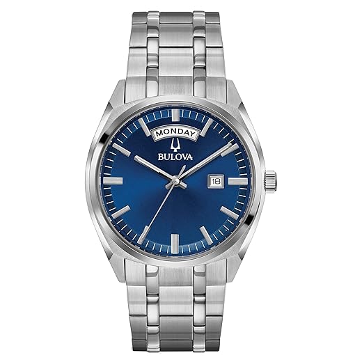 Bulova Relógio masculino clássico Surveyor com 2 ponteiros de quartzo para dia/data, ponteiros luminosos, 39 mm