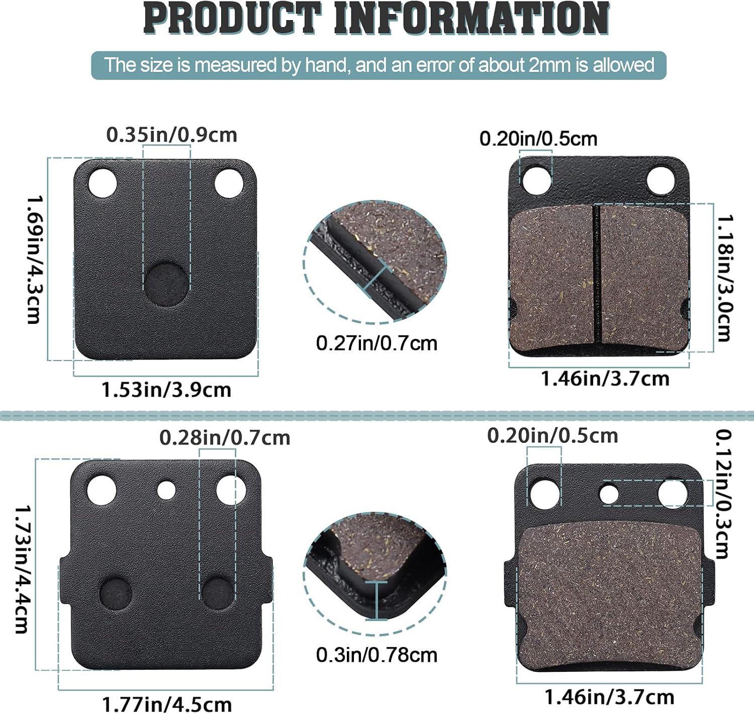 Front and Rear Brake Pads for Yamaha Warrior 350 Banshee 350 Blaster 200 Wolverine 350 Raptor 125 YFM125 YFM125R YFS200 YFM 350 YFZ350