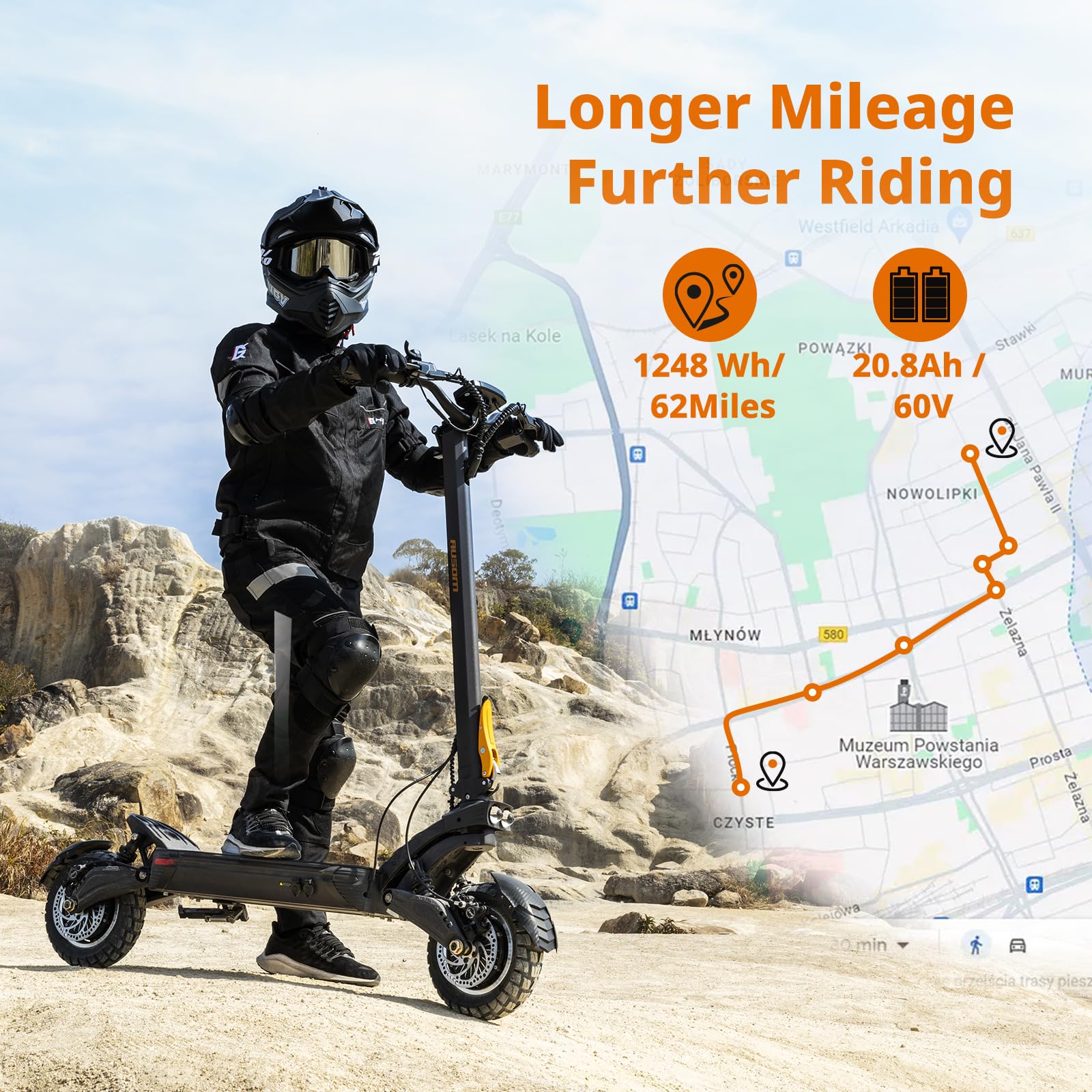 Ausom F1 Max Trottinette électrique, Trottinette Electrique Pliable Adulte, Autonomie 100KM Batterie 60V 20.8Ah Moteur 1400W*2, Trotinette Electrique Puissante Tout Terrain