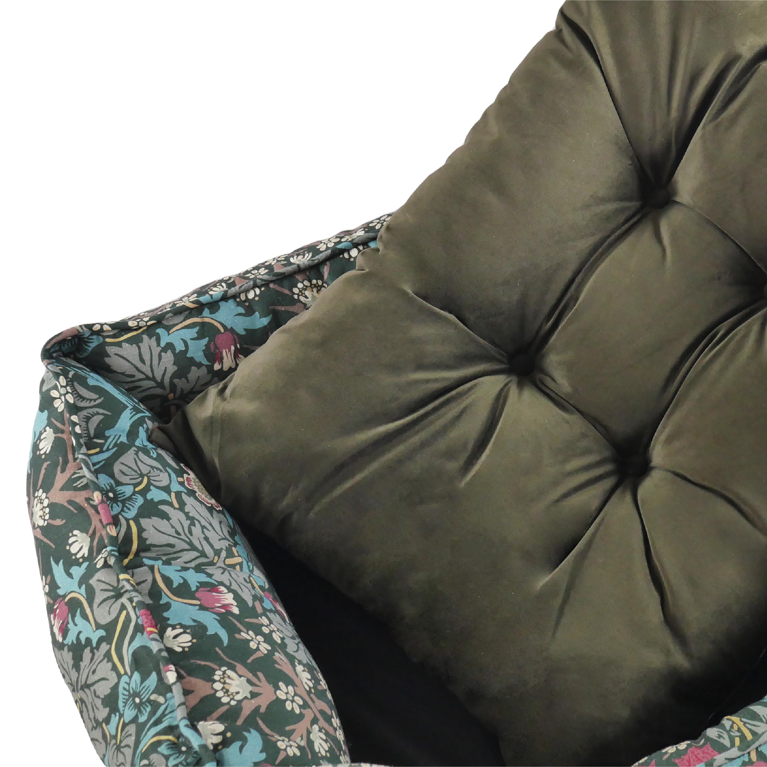 Rosewood x Morris & Co. Blackthorn - Cama para Perros pequeños, Color Verde, Lados Acolchados, Base Antideslizante, Lavable, Lujoso Estampado de William Morris
