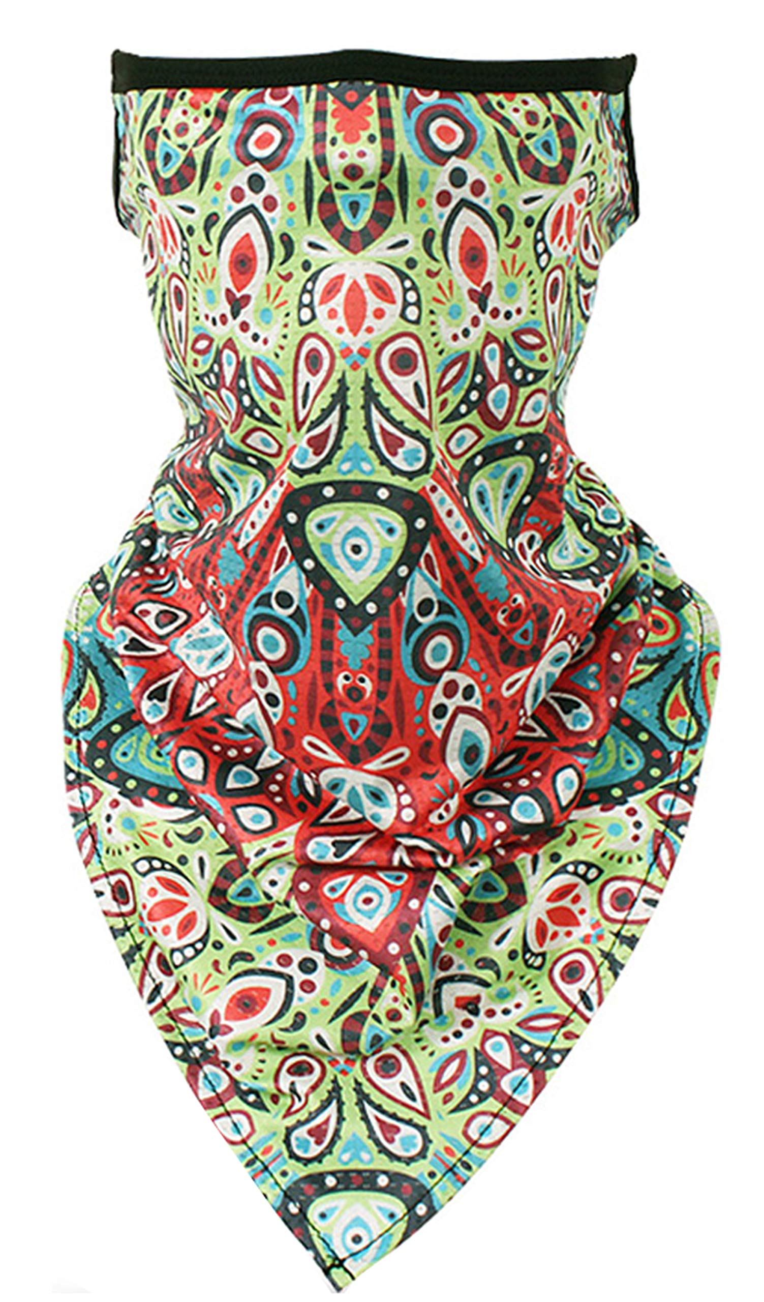 Unisex Bandana Face Covering Mask Scarf Face Rave Balaclava Neck Gaiter with Ear Loops, Dust Cloth, Washable Snood, Wind Motorcycle Cover (Ethnic Floral)