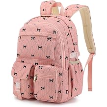 School Backpack for Teen Girls Boys, Corduroy Kids Elementary Middle High School Bags, Lightweight Laptop Back Pack Women Travel Daypacks - Bow Pink