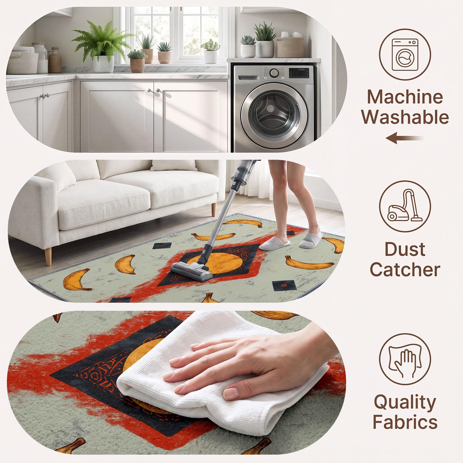 Générique Bananes Soleil Tapis Salon 120x176 cm, Lavable en Machine AntidéRapant Poil Ras Minimaliste Industriel Moderne Vieilli Tapis, pour Chambre Salle a Manger Descente de Lit Bureau Cuisine